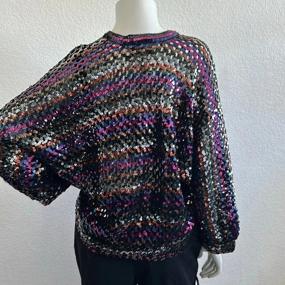 Vintage 70s Harry Acton for party collectibles Woven Black Sequin Blouse… - Picture 6 of 7